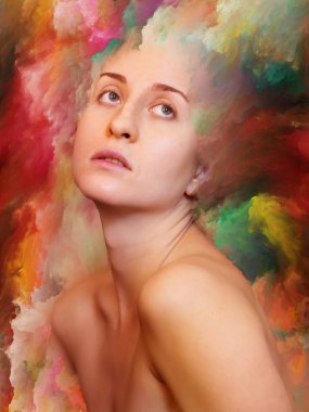 Dış serinin içinde. Duygular, duygular, iç dünya, yaratıcılık ve hayal gücü konularında kadın portresiyle birleştirilmiş sanatsal soyutlama.