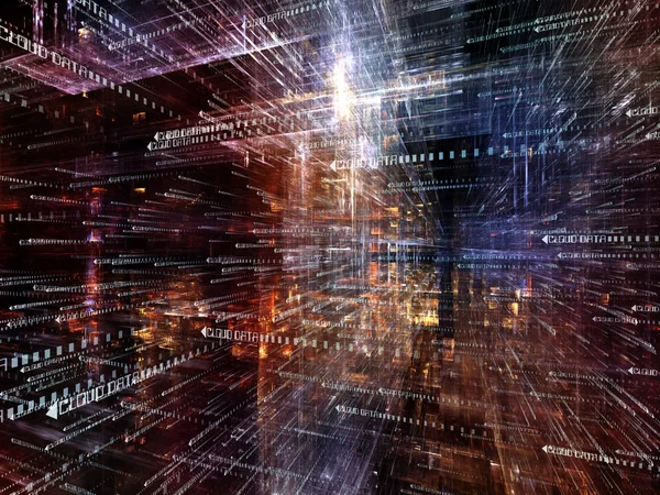 Sanal uzay serisi. 3d fraktal veri bulut bilgi teknolojisi, bilgisayar ve iletişim konusunda perspektifte bileşimi