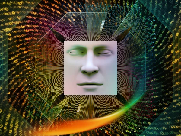 Seria Sztucznej Inteligencji Streszczenie Projektu Ilustracja Ludzkiej Twarzy Elementami Komputera — Zdjęcie stockowe