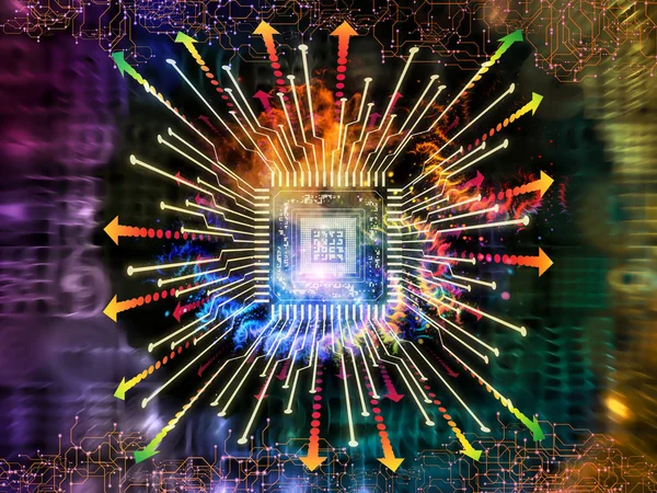 Bilgi işlem makinesi serisi. Cpu ile fraktal çevre mecazi ilişki bilgisayar bilimi, dijital dünyada, sanal gerçeklik ve modern teknoloji ile kompozisyon