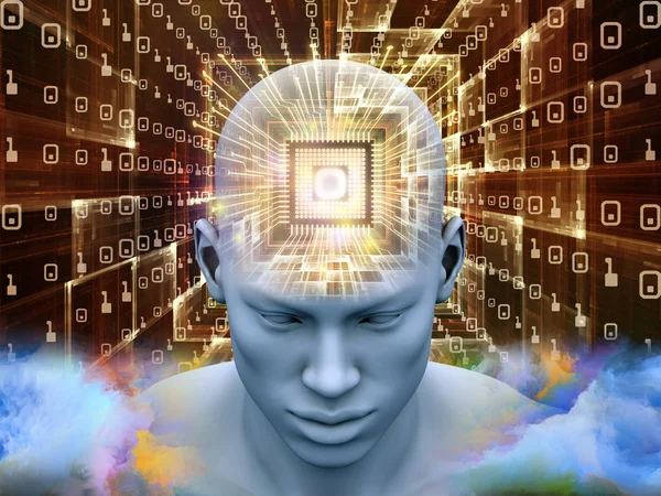 Серия Mind Processor Иллюстрация Головы Человека Перспективе Тему Искусственного Интеллекта — стоковое фото