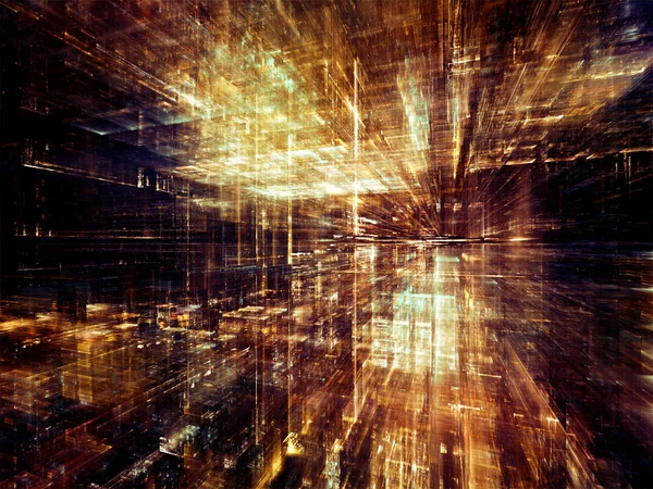 数字城市系列 计算机 虚拟现实和现代科技的主题三个三维分形和灯的创意安排 — 图库照片