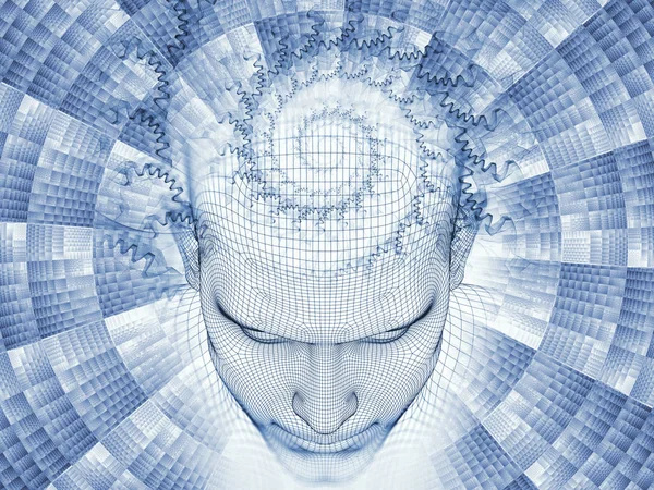3D render - zihin alan serisi. Tel kafes insan modeli başkanı sanatsal arka plan yaptı ve yapay zeka, bilim ve teknoloji projelerde kullanılmak üzere fraktal patters