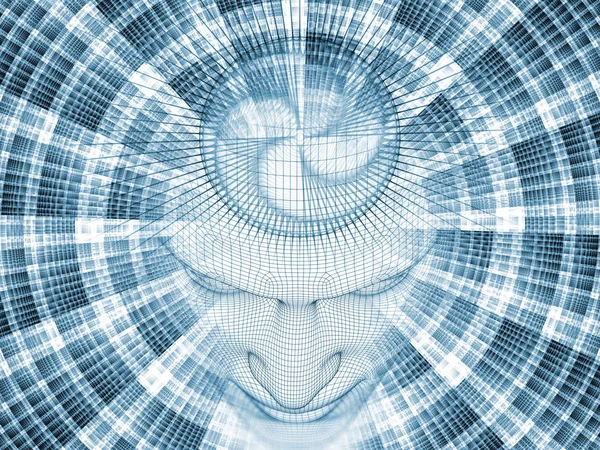 3D render - zihin alan serisi. Tel kafes insan modeli ve fraktal patters yapay zeka, bilim ve teknoloji konusunda başkanı soyut tasarım yapılmış