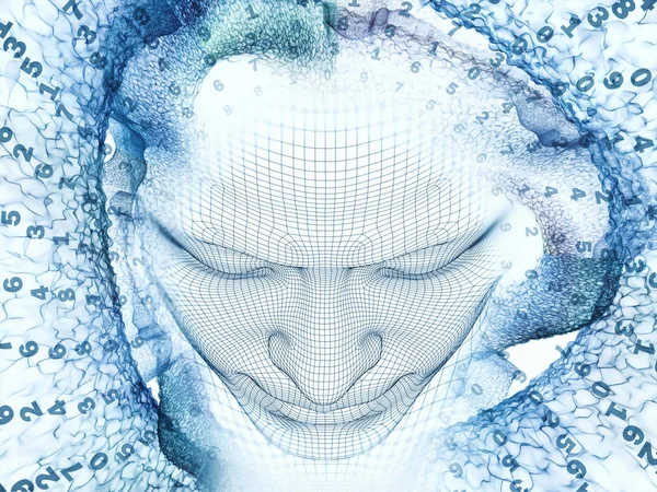 3D render - zihin alan serisi. Tel kafes insan modeli ve fraktal patters yapay zeka, bilim ve teknoloji konusunda başkanı fon