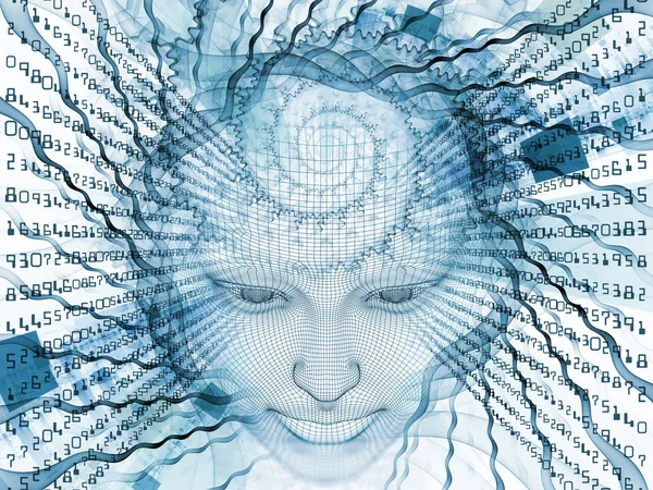 3D render - zihin alan serisi. Tel kafes insan modeli ve fraktal patters yapay zeka, bilim ve teknoloji konusunda başkanı bileşimi