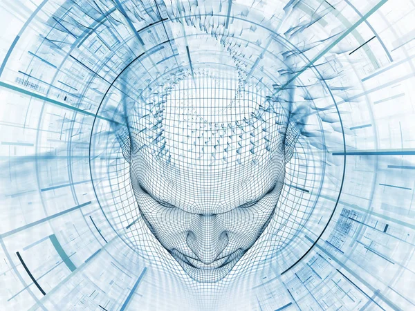 3D render - zihin alan serisi. Tel kafes insan modeli ve fraktal patters inşaat üstünde yapay zeka, bilim ve teknoloji için başkanı zemin tasarımı