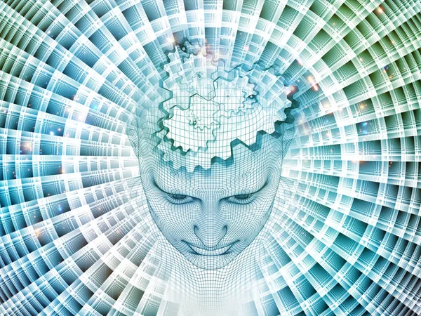 3D render - zihin alan serisi. Tel kafes insan modeli ve fraktal patters başkanı yaratıcı düzenleme, yapay zeka, bilim ve teknoloji konuda kavramı mecaz olarak