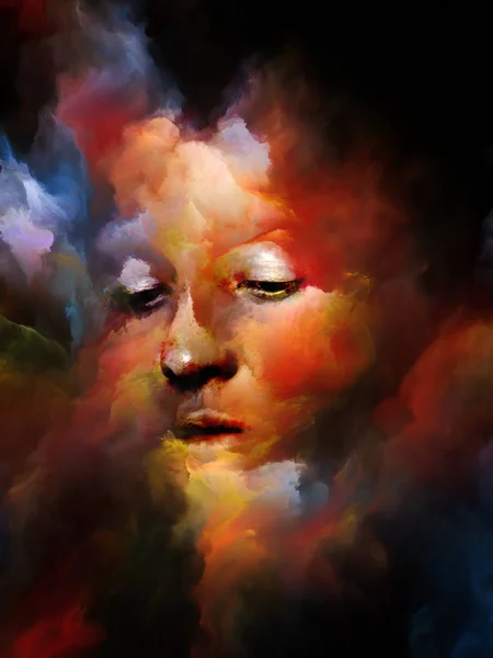 Your Shadow series. Surreal portrait of female face fused with colored fractal nebula texture on the subject of dreams, memories, imagination, mental health, creativity and human mind