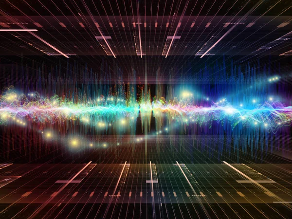 Wave Function series. Abstract background made of colored sine vibrations, light and fractal elements for use with projects on sound equalizer, music spectrum and  quantum probability