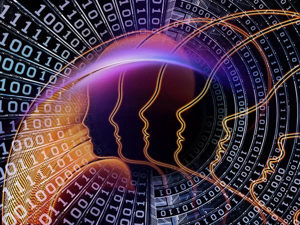 Adam ve numaraları serisi. Arka plan tasarım sembolik insan profili ve bilim, bilgi teknolojisi ve eğitim konusu üzerinde rakamlar