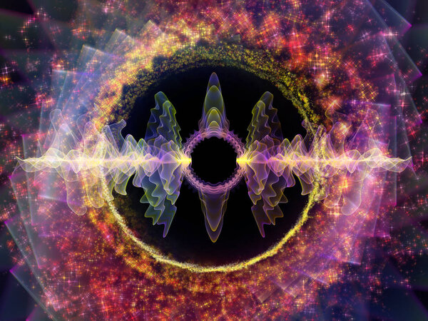 Серия Wave Function. Состав цветных синусовых колебаний, светлых и фрактальных элементов на тему звукового эквалайзера, музыкального спектра и квантовой вероятности
