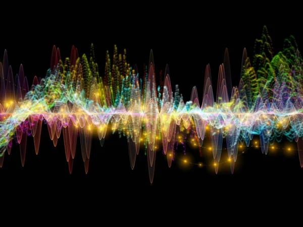 Dalga fonksiyonu serisi. Arka plan tasarımı renkli sinüs titreşimlerin, ses ekolayzer, konu üzerinde öğeleri ışık ve fraktal müzik spektrum ve kuantum olasılık