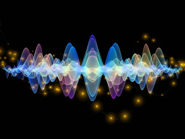 波函数系列 由有色正弦振动 光和分形元素构成的设计 作为声音均衡器 音乐频谱和量子概率等主题的隐喻 — 图库照片