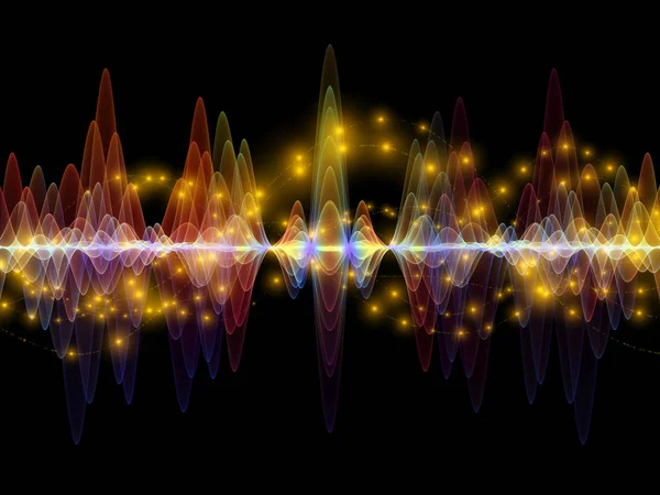 Wave Function series. Design composed of colored sine vibrations, light and fractal elements as a metaphor on the subject of sound equalizer, music spectrum and  quantum probability