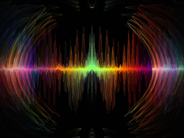 波動関数のシリーズ 音のイコライザーをテーマに光とフラクタルの要素 色の正弦振動の背景組成音楽スペクトルと量子確率 — ストック写真