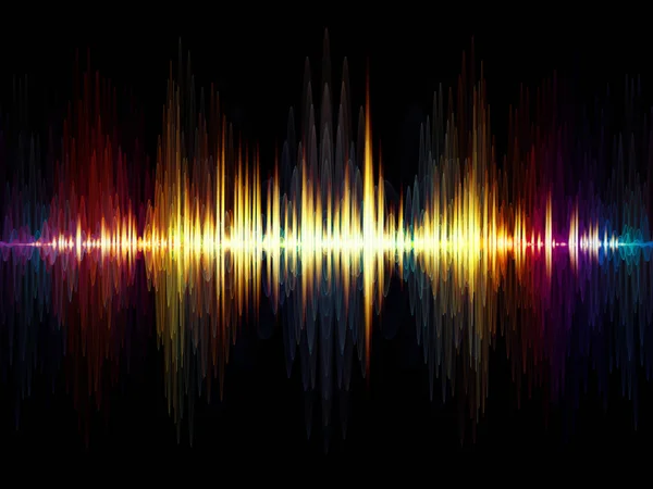 波函数系列 彩色正弦振动 光和分形元素作为声均衡器 音乐谱和量子概率项目背景的抽象排列 — 图库照片
