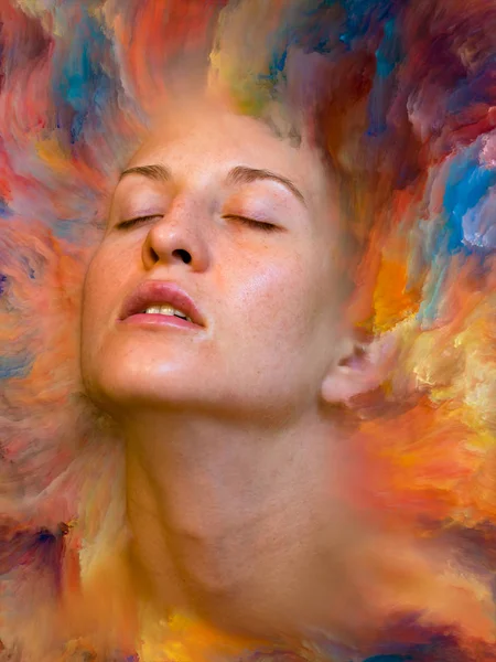 Dünya serisi. Duygular, duygular, iç dünya, yaratıcılık ve hayal gücü konularında kadın portresi ile birleştirilmiş yaratıcı bir düzenleme.