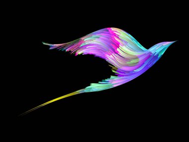 Uçuş boya serisi. Hayal gücü, sanat ve tasarım konusunda canlı boya ile yürütülen uçan kuş profili.