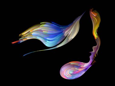 Kuş zihin serisi. Kadın ve kuş profil ile renkli boya yaratıcılık, hayal gücü, Maneviyat ve sanat projeleri için uygun bir zemin olarak yürütülen bileşimi