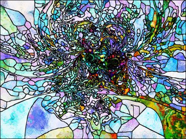 Vitray serisi. Maneviyat, hayal gücü, yaratıcılık ve sanat mecazi ilişkisi ile organik desen kompozisyonu