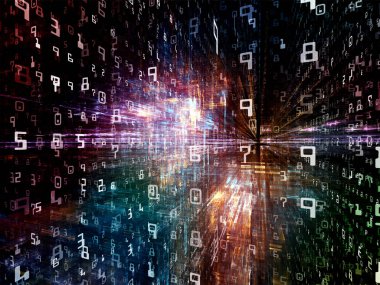 Digital City serisi. Bilgisayarlar, bilim, sanal gerçeklik ve modern teknoloji konularında üç boyutlu fraktal ve sayıların arka plan tasarımı