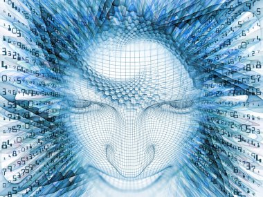 3D render - zihin alan serisi. Tel kafes insan modeli ve fraktal patters başkanı yaratıcı düzenleme, yapay zeka, bilim ve teknoloji konuda kavramı mecaz olarak