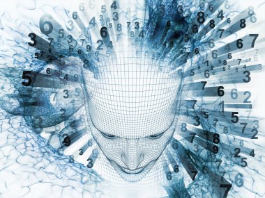 3D render - zihin alan serisi. Tel kafes insan modeli ve fraktal patters yapay zeka, bilim ve teknoloji konusunda başkanı fon