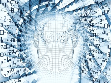 3D render - zihin alan serisi. Tel kafes insan modeli ve fraktal patters yapay zeka, bilim ve teknoloji konusu için başkanı Grafik bileşimi