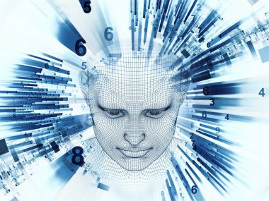 3D render - zihin alan serisi. Tel kafes insan modeli ve fraktal patters yapay zeka, bilim ve teknoloji projeleri için uygun başkanı aranjman