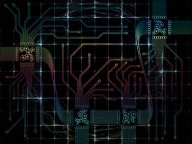 Bilgisayar bağlantı dizi. Cpu, anakart izleri ve teknoloji, ekipman ve bilgisayar donanım konusunda dijital öğeleri bileşimi