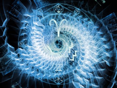 Astral bağlantı serisi. Sihir, kutsal, gizli mecazi ilişkisi ve Astroloji zodyak ve fraktal geometri sembollerle bileşimi