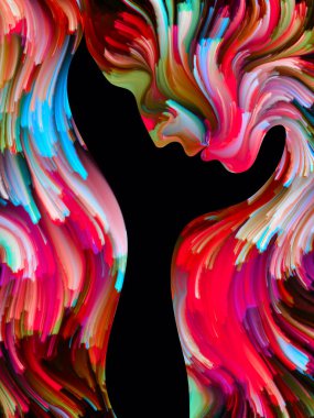 Boya serisi yüz. Zemin renkli insan portre oluşmaktadır ve sanat, hayal gücü, yaratıcılık ve feminizm projelerde kullanıma uygun