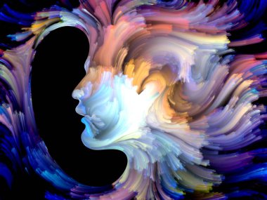 Boya serisi yüz. Sanat, hayal gücü, yaratıcılık ve feminizm mecazi ilişkisi ile renkli insan portre bileşimi