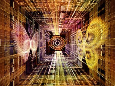 Tanrı numaralarını kaydetmek ve kelebekler serisi. 3D göz, kelebekler ve düşünme, din ve metafizik konusunda matematiksel formüller simgesinin resmi