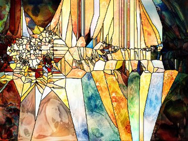 Vitray sonsuza dek serisi. Çizgiler, şekil ve renk desen tasarım, yaratıcılık ve hayal gücü mecazi ilişki ile kompozisyon