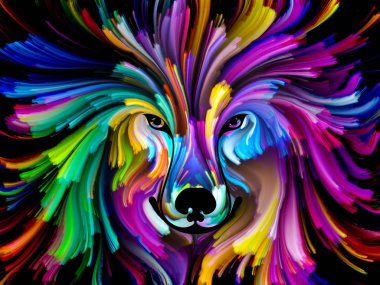Köpek boya serisi. Soyut tasarım renkli köpek portre sanat, hayal gücü ve yaratıcılık konusunda yapılmış