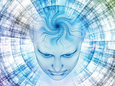 3D render - zihin alan serisi. Tel kafes insan modeli ve fraktal patters yapay zeka, bilim ve teknoloji konusunda başkanı bileşimi