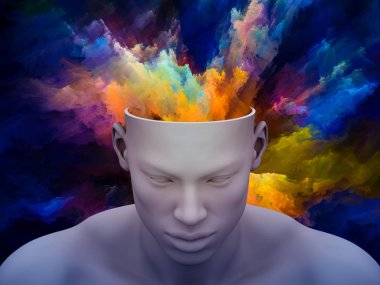 Zihin sis. renkli fraktal bulutlar ile insan kafası 3D çizim sanat, psikoloji, yaratıcılık, hayal ve Düşler konularda için.