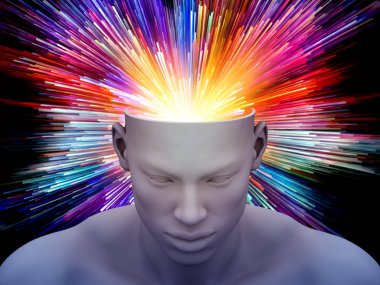 Beyin sis. renk hareket yollar ile insan kafası 3D çizim sanat, psikoloji, yaratıcılık, hayal ve Düşler konularda için.