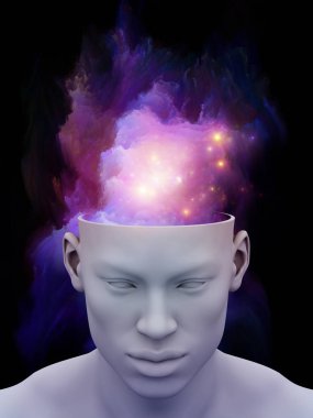Zihin sis. renkli fraktal bulutlar ile insan kafası 3D çizim sanat, psikoloji, yaratıcılık, hayal ve Düşler konularda için.