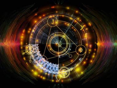 Astral Glow serisi. Kutsal geometri çizgilerinden, astroloji sembollerinden ve maneviyat, sihir ve mistisizm konularındaki ışıklardan oluşan soyut tasarım.
