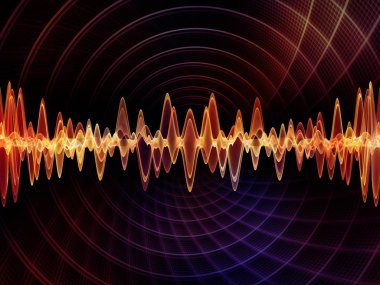 Dalga fonksiyonu serisi. Renkli sinüs titreşimler kompozisyon, ışık ve fraktal elemanları ses ekolayzer, mecazi ilişkisi ile müzik spektrum ve kuantum olasılık