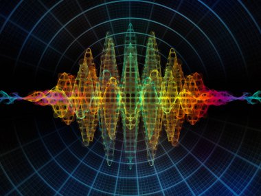Dalga fonksiyonu serisi. Renkli sinüs titreşimler kompozisyon, ışık ve fraktal elemanları ses ekolayzer, mecazi ilişkisi ile müzik spektrum ve kuantum olasılık