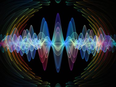 Dalga fonksiyonu serisi. Zemin renkli sinüs titreşimler, ışık ve ses ekolayzer, müzik konusunda tasarımlar tamamlayacak fraktal öğeleri spektrum ve kuantum olasılık