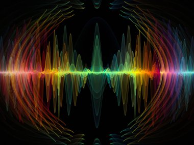 Dalga fonksiyonu serisi. Zemin renkli sinüs titreşimler, ışık ve ses ekolayzer, müzik konusunda tasarımlar tamamlayacak fraktal öğeleri spektrum ve kuantum olasılık