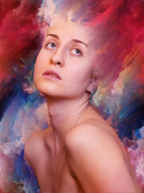 Dış serinin içinde. Duygular, duygular, iç dünya, yaratıcılık ve hayal gücü konularında kadın portresiyle birleştirilmiş sanatsal soyutlama.