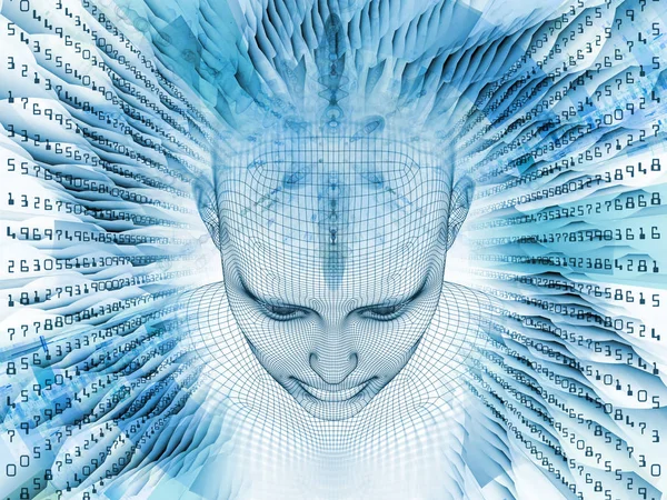 3D render - zihin alan serisi. Tel kafes insan modeli ve fraktal patters yapay zeka, bilim ve teknoloji konusunda başkanı fon