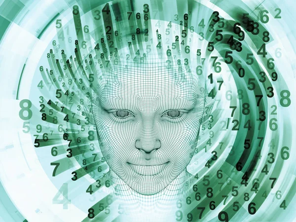 3D render - zihin alan serisi. Tel kafes insan modeli ve fraktal patters yapay zeka, bilim ve teknoloji konusunda başkanı arka plan kompozisyonu