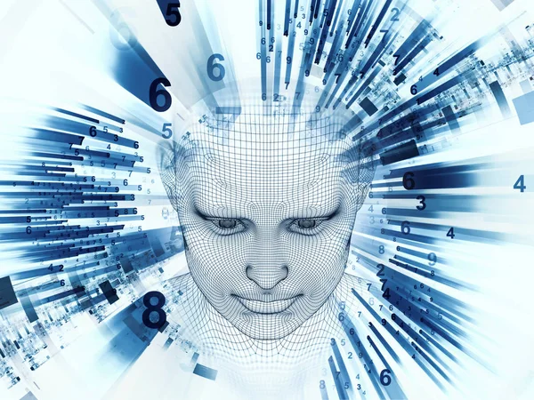 3D render - zihin alan serisi. Tel kafes insan modeli ve fraktal patters yapay zeka, bilim ve teknoloji projeleri için uygun başkanı aranjman